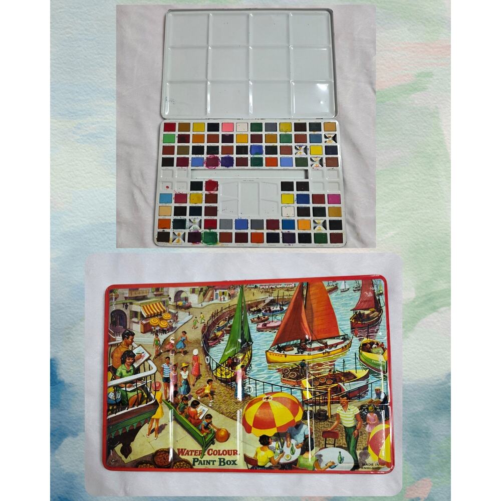 Vintage Page London Watercolour Paint Tin Box Harbor Scene, Made In England